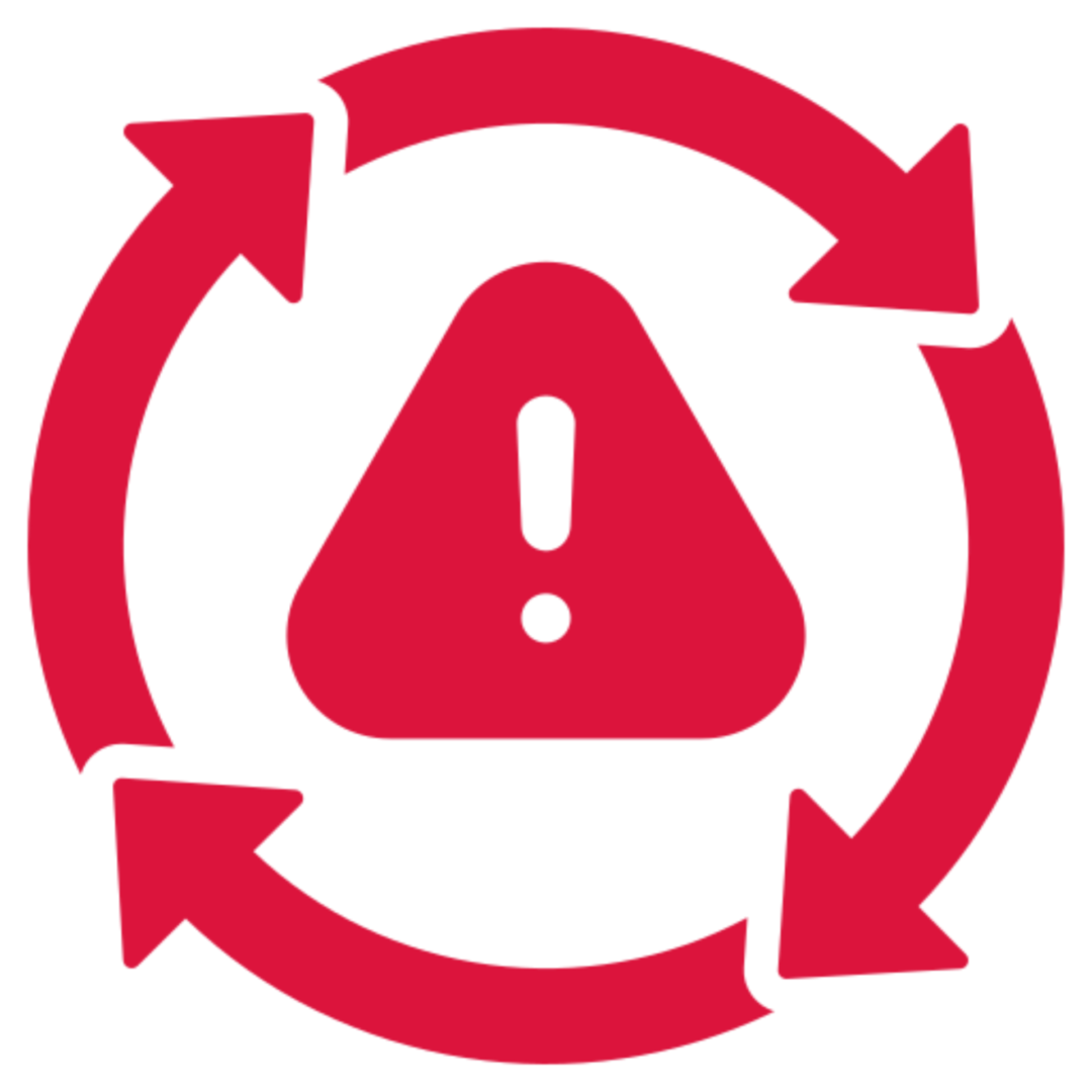 Red warning sign in the center of a white circle, with an exclamation mark in the middle