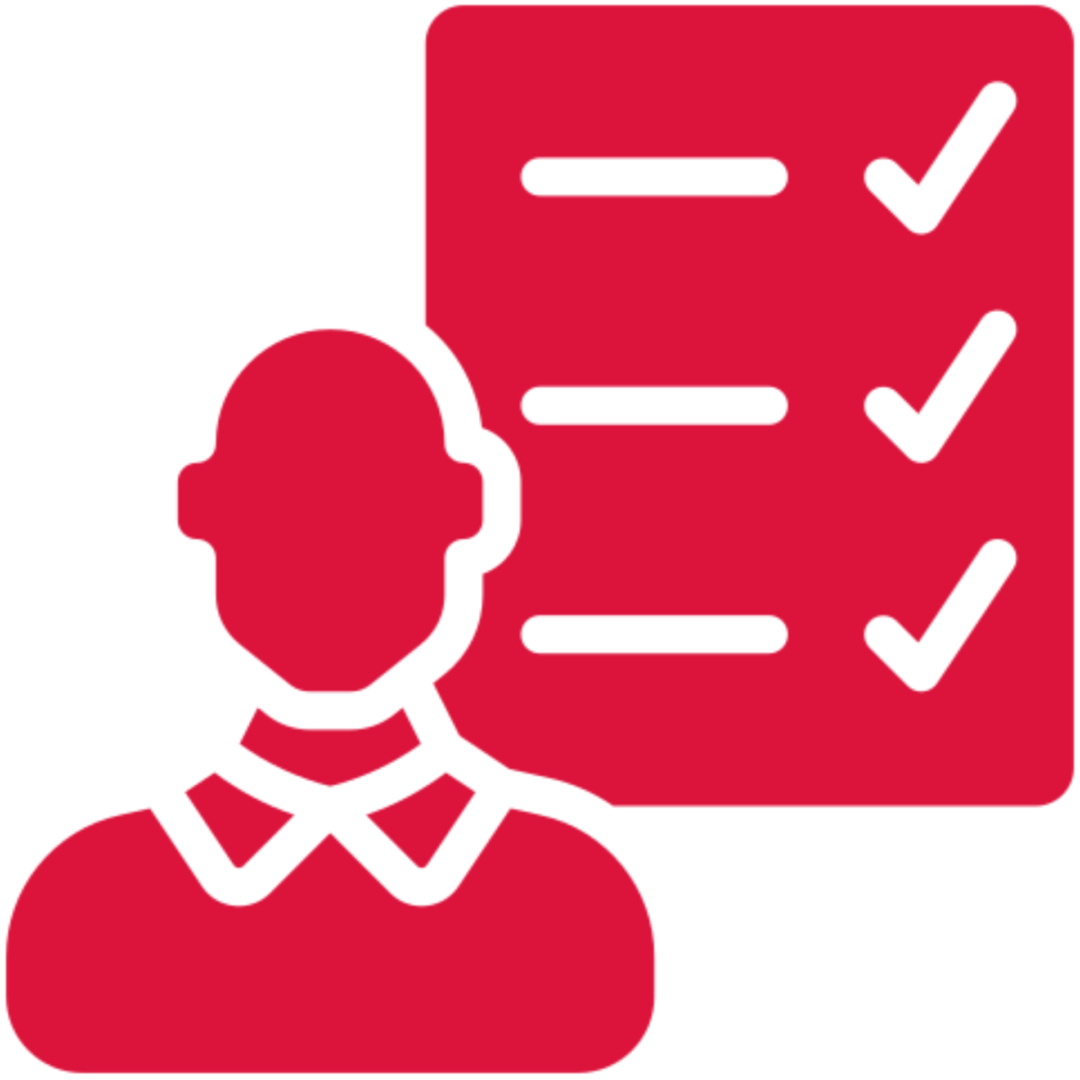 Person with a red checklist icon on their head, indicating that they have completed a job application